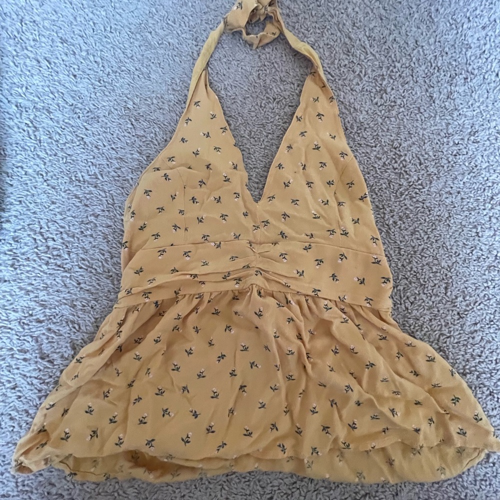 American eagle yellow tie around the neck top
